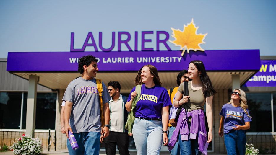 Students walking at Wilfrid Laurier University