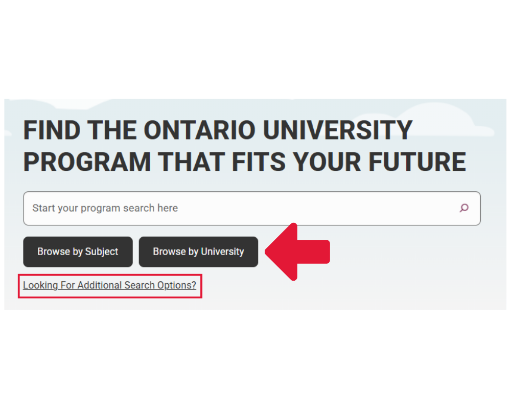 Alternative search options link highlighted on OUInfo home page