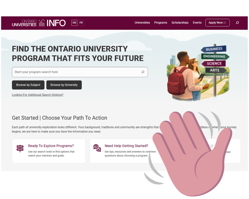 OUInfo home page with hand waving a welcome